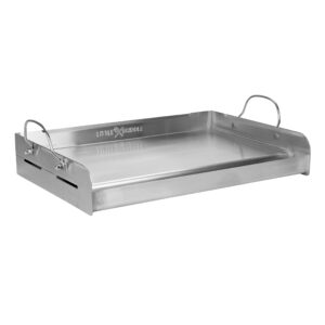 LITTLE GRIDDLE griddle-Q GQ230 100% Stainless Steel Professional Quality Griddle with Even Heat Cross Bracing and Removable Handles for Charcoal/Gas Grills, Camping, Tailgating, and Parties (25"x16"x6.5")