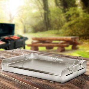 LITTLE GRIDDLE griddle-Q GQ230 100% Stainless Steel Professional Quality Griddle with Even Heat Cross Bracing and Removable Handles for Charcoal/Gas Grills, Camping, Tailgating, and Parties (25"x16"x6.5")