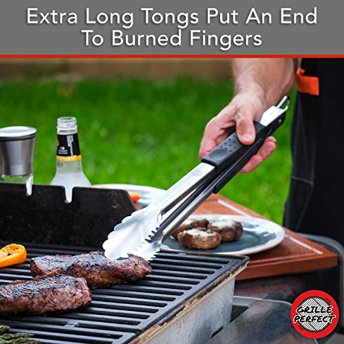 Grill Tongs Extra Long 16-inch Heavy Duty for BBQ and Grilling | Extra Long Stainless Steel Grilling Tongs for Outdoor Grill and Kitchen Cooking | Long Metal Tongs with Safety Hand Grips