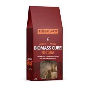 fire & flavor biomass all-natural fire starters – eco-friendly fire starters for fireplaces, campfires, grills, and wood stoves – odorless, chemical-free, and clean-burning fire starters