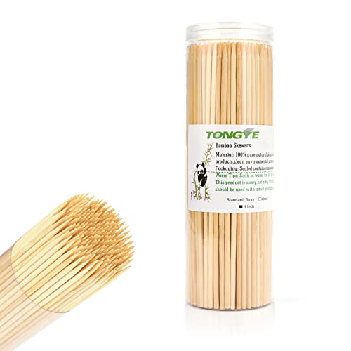 TONGYE [200 PCS] 6 inch Bamboo Skewers, Premium Wooden Skewers Without Splinters, Skewers for Grilling, BBQ, Appetizer, Fruit Kabobs, Chocolate Fountain, Cocktail Toothpicks, and Food Skewer Sticks.