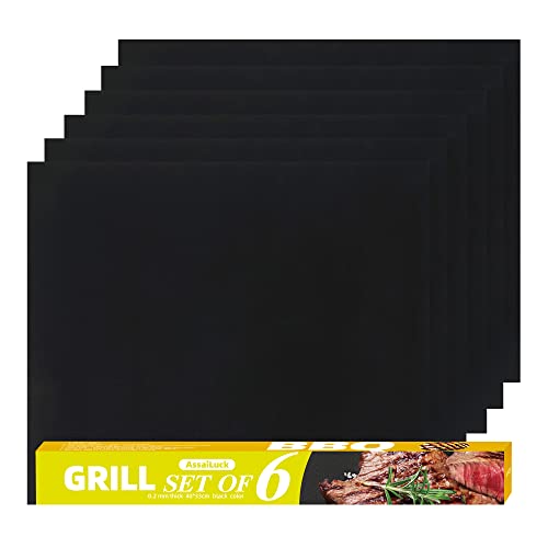 AssaiLuck Grill Mats for Outdoor Grill - Set of 6 Nonstick Heavy Duty Grill Mats - 15.75 x 13 Inches, PFOA-Free, Dishwasher Safe, 500°F Heat Resistant