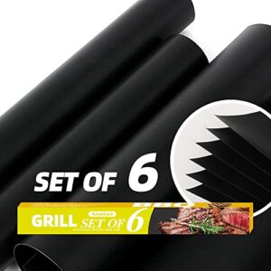 AssaiLuck Grill Mats for Outdoor Grill - Set of 6 Nonstick Heavy Duty Grill Mats - 15.75 x 13 Inches, PFOA-Free, Dishwasher Safe, 500°F Heat Resistant