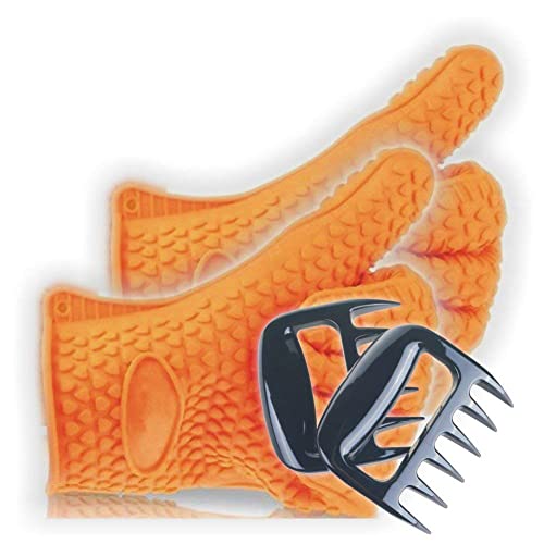 ShinyPro Silicone BBQ Gloves with Bear Claw Meat Shredder for Grilling Roasting Baking Barbecue