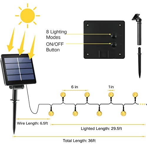 XVDOIZO Solar String Lights Outdoor, 60 LED 36 Ft Crystal Globe Lights with 8 Modes, Waterproof Solar Powered Patio Lights, for Garden, Home Party, Wedding, Christmas Decoration (Warm White)