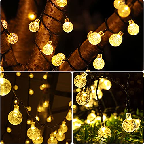 XVDOIZO Solar String Lights Outdoor, 60 LED 36 Ft Crystal Globe Lights with 8 Modes, Waterproof Solar Powered Patio Lights, for Garden, Home Party, Wedding, Christmas Decoration (Warm White)