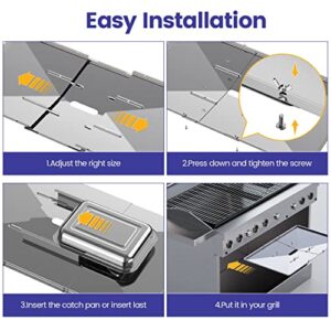 Geesta Grill Grease Tray Set, Stainless Steel Grill Replacement Parts, 24" - 27" Adjustable Grill Drip Pans Fit for Gas Grill from Dyna Glo, Nexgrill, Backyard Grill, Expert, BHG, Kenmore and More