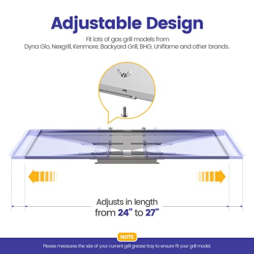 Geesta Grill Grease Tray Set, Stainless Steel Grill Replacement Parts, 24" - 27" Adjustable Grill Drip Pans Fit for Gas Grill from Dyna Glo, Nexgrill, Backyard Grill, Expert, BHG, Kenmore and More