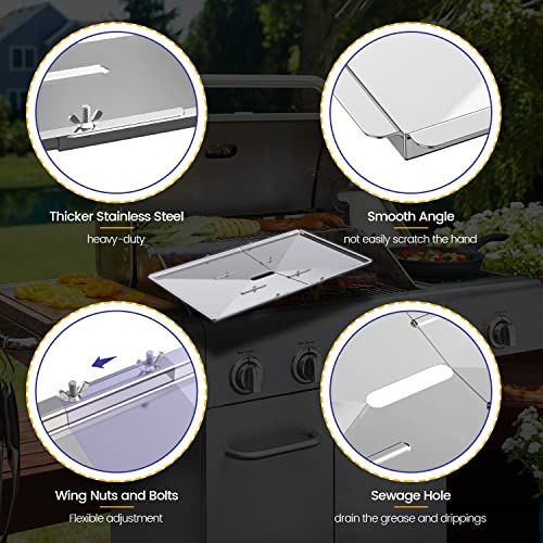 Geesta Grill Grease Tray Set, Stainless Steel Grill Replacement Parts, 24" - 27" Adjustable Grill Drip Pans Fit for Gas Grill from Dyna Glo, Nexgrill, Backyard Grill, Expert, BHG, Kenmore and More