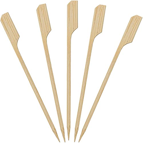 4” inch 100 pcs Bamboo Wood Paddle Picks Skewers Toothpicks for Cocktail，Appetizers, Fruit，Sandwich， Snacks, Package of Wooden Paddle Pick Skewer, Party Forks (1)