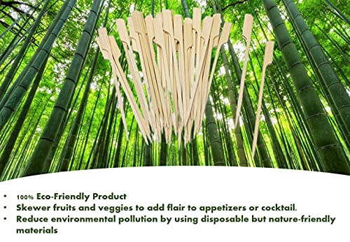 4” inch 100 pcs Bamboo Wood Paddle Picks Skewers Toothpicks for Cocktail，Appetizers, Fruit，Sandwich， Snacks, Package of Wooden Paddle Pick Skewer, Party Forks (1)