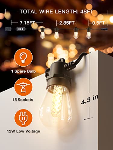 addlon 48FT Smart Outdoor String Lights with APP & Remote Control, Works with Alexa, Music Sync Waterproof Patio Lights with Dimmable Edison Shatterproof Bulbs, Extendable for Patio, Porch