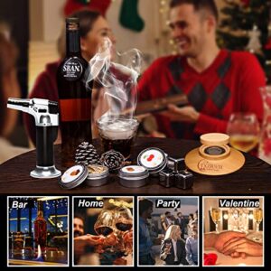 TXZRWH Cocktail Smoker Kit with Torch, Old Fashioned Bourbon & Whiskey Smoker Infuser Kit with 6 Flavors Wood Chips 4 Reusable Ice Cubes, Ideal Gifts for Husband, Dad, Men, Friend (No Butane)