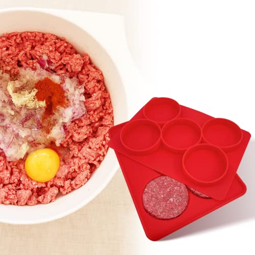 MYLAIM Hamburger Patty Maker,Silicone Burger Press and Freezer Container,5 in 1 Big Multiple Burger Shaper Mold,Meat Slider Shape Trays,Ground Beef Freezer Storage Containers