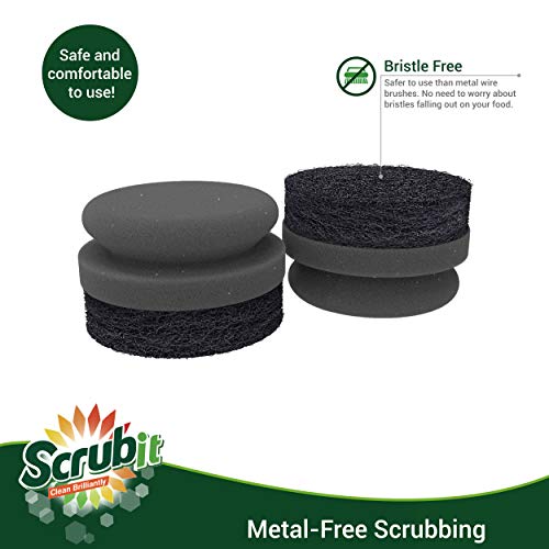 SCRUBIT Grill Cleaning Brush - Bristle Free BBQ Cleaner with Heavy Duty Scrubber Pad, Safe Cast Iron and Griddle Scraper Pads, Ideal Accessories for Charcoal and Gas Grills - 2 Pack