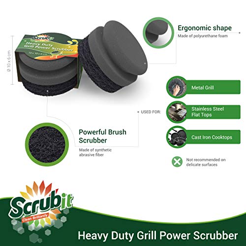 SCRUBIT Grill Cleaning Brush - Bristle Free BBQ Cleaner with Heavy Duty Scrubber Pad, Safe Cast Iron and Griddle Scraper Pads, Ideal Accessories for Charcoal and Gas Grills - 2 Pack