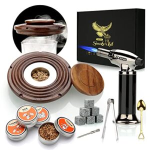 whiskey smoker gifts for him – cocktail smoker kit with torch – old fashioned drink smoker infuser kit with whiskey stones whiskey gifts for men dad husband – no butane