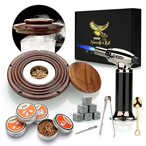 Whiskey Smoker Gifts for Him - Cocktail Smoker Kit with Torch - Old Fashioned Drink Smoker Infuser Kit with Whiskey Stones Whiskey Gifts for Men Dad Husband - No Butane