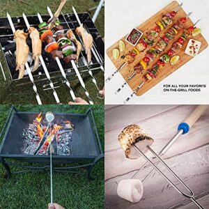 8Pack Marshmallow Roasting Sticks Telescopic 32inch & 8Pcs 14'' Long Kabob Skewers Stainless Steel Barbecue Skewers Grilling Set - Extendable Smores Fork BBQ Fire Pit Sticks Kit for Campfire, Sausage