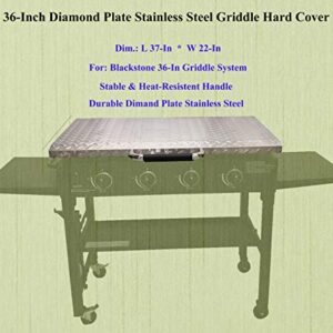 36-Inch Griddle Hard Cover for 36" Blackstone Front Grease Griddle, Diamond Plate Stainless Steel Griddle Cover Lid, Heat Protection Handle