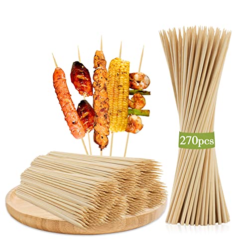 Sukh 270PCS Bamboo Sticks Bulk - Premium Natural Wooden Skewers Bamboo Skewers Wood Sticks for BBQ, Open Fire Pit, Caramel Apples, Hamburger, Fruit, Grilling. Φ=3.5mm, L=15cm