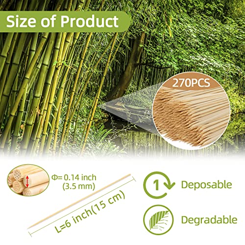 Sukh 270PCS Bamboo Sticks Bulk - Premium Natural Wooden Skewers Bamboo Skewers Wood Sticks for BBQ, Open Fire Pit, Caramel Apples, Hamburger, Fruit, Grilling. Φ=3.5mm, L=15cm