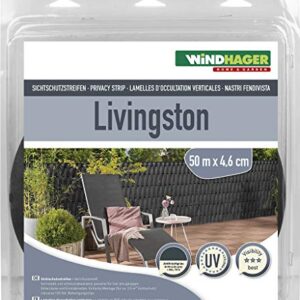 Windhager Sichtschutzstr anthr Livingston 07075 Privacy Screen Strips, Double Rod Mats for Fence, 50 m x 4.6 cm, Anthracite, Charcoal