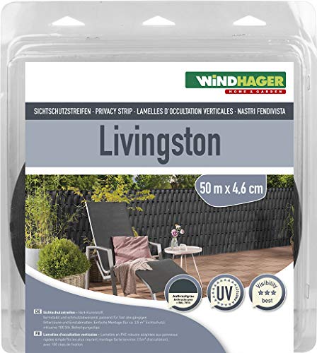 Windhager Sichtschutzstr anthr Livingston 07075 Privacy Screen Strips, Double Rod Mats for Fence, 50 m x 4.6 cm, Anthracite, Charcoal