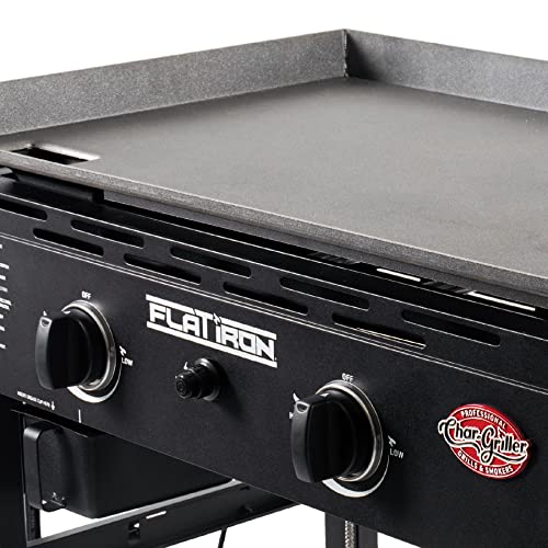 Char-Griller 8128 Flat Iron 2 Burner Outdoor Griddle Lid Gas Grill, Black