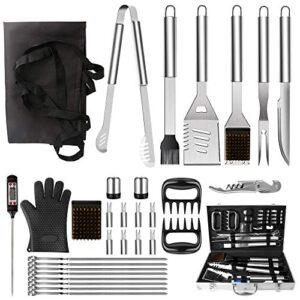 bbq grill tools set, 32pcs extra thick stainless steel grill accessories with long handles, carry case, grill utensils gift for men women camping backyard barbecue