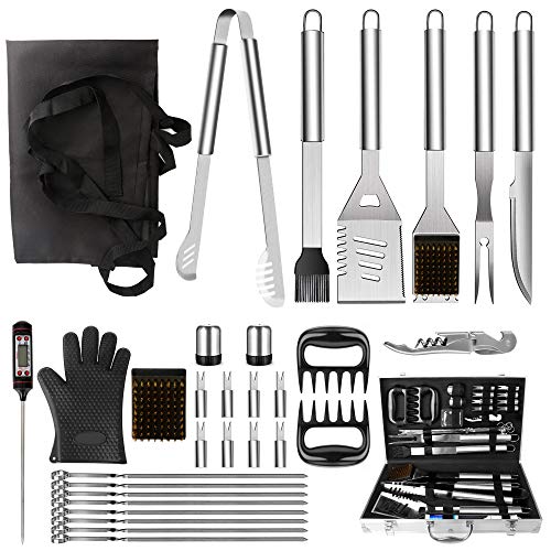 BBQ Grill Tools Set, 32PCS Extra Thick Stainless Steel Grill Accessories with Long Handles, Carry Case, Grill Utensils Gift for Men Women Camping Backyard Barbecue