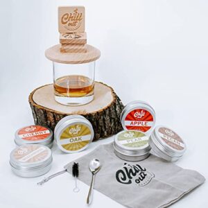 chill out cocktail smoker kit with 6 flavoured wood chips | old fashioned bourbon and whiskey smoker infuser kit | smoker for cocktails, meat, cheese & more | gifts for men