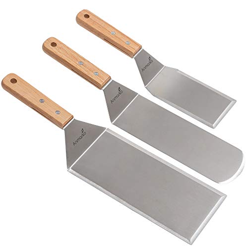 Professional Spatula Set - Stainless Steel Pancake Turner and Griddle Flipper Scraper 4x8 inch Oversized Hamburger Turner Great for Griddle BBQ Grill and Flat Top Cooking - Commercial Quality