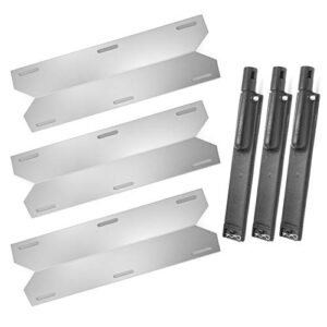 hongso gas grill stainless steel heat plate shield and cast iron burner repair kit replacement for jenn air 720-0061, 3 pack (cbf301, spa231)