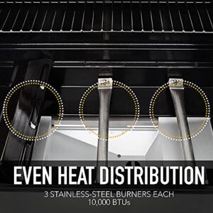 Permasteel 3-Burner Gas Grill | Cast Iron Cooking Grates, Grilling Tools Holder, Foldable Sides, PG-A40301-BK, Pedestal Style, 30000 Total BTUs - Black