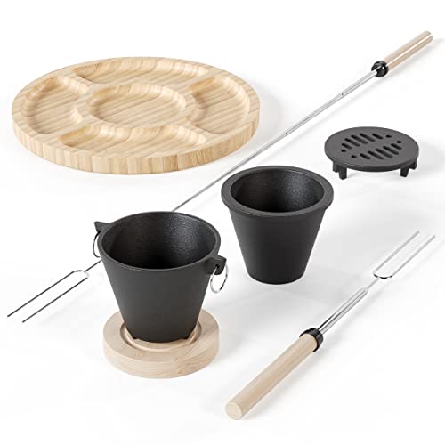 Mini Hibachi Grill Indoor - PuPu Platter Set Or Indoor Smores Kit With 2 Marshmallow Roasting Sticks For Fire Pit And A Bamboo Serving Tray - Smokeless Table Top Smores Maker