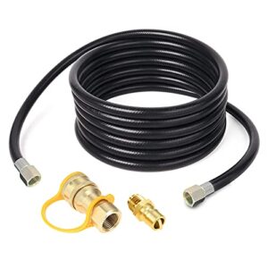 mcampas 20ft propane hose assembly with 3/8 inch natural gas quick connect fittings for gas grill, griddle, fire pit, heater.included 3/8″ quick disconnect plug x both 3/8″ male pipe thread