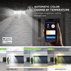 Home Zone Security Smart SMD LED Outdoor Flood Light, 3500LM, 3000-5000K Adjustable Color Temperature, Long & Wide 70’ x 240° Motion Sensor Detection, WiFi, Works w/Alexa & Google, Aluminum Heads