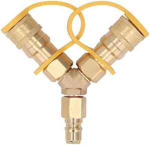 1/2 inch natural gas y splitter, durable brass 2 way quick connect adapter for natural gas, for weber natural gas grills, patio heater, pizza oven