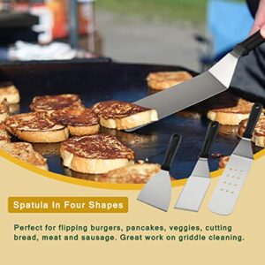 Grilljoy Griddle Accessories Kit Set for Hibachi Grill Flat Top - 26PC Non-Slip Grill Spatulas Set with Cleaning Pad, Burger Press, Egg Rings for Camping Grilling - Ideal for Men Women