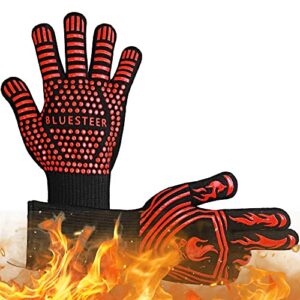 bbq gloves, 1472°f heat resistant grilling gloves, silicone non-slip oven mitts, extreme long forearm protection fireproof cut resistant gloves for cooking, frying, baking, welding, cutting, 14 inch