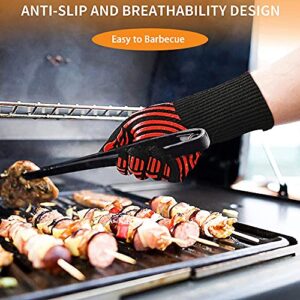 BBQ Gloves, 1472°F Heat Resistant Grilling Gloves, Silicone Non-Slip Oven Mitts, Extreme Long Forearm Protection Fireproof Cut Resistant Gloves for Cooking, Frying, Baking, Welding, Cutting, 14 Inch