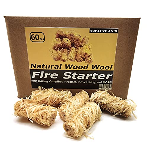 Natural Wood Charcoal Fire Starters 60 for Fireplace,Wood Stove,BBQ,Chimney Starter,Campfire,Charcoal Lighting,Grill Pit