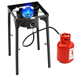goplus outdoor camping stove, single burner propane gas cooker w/detachable legs & 0-20 psi regulator & csa approval for camp paito rv, cast iron, 100,000-btu