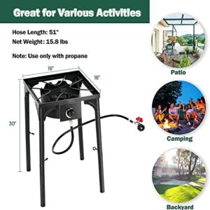 Goplus Outdoor Camping Stove, Single Burner Propane Gas Cooker w/Detachable Legs & 0-20 PSI Regulator & CSA Approval for Camp Paito RV, Cast Iron, 100,000-BTU