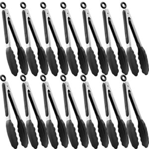 kikitchen 14pcs black kitchen tongs, tongs for cooking with silicone tips 7inch serving tongs stainless steel locking kitchen tongs bbq grilling tong for salad, grilling, frying and cooking