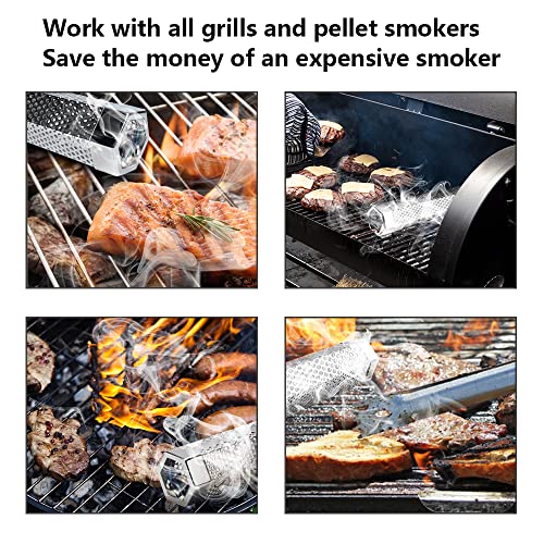 VIGIND Pellet Smoker Tube,12'' Stainless Steel BBQ Smoke Tube, Hot/Cold Smoking for All Charcoal,Works with Electric Gas Charcoal Grilling,Smoker Perfect for Smoking Cheese Nuts Steaks Fish Pork Beef