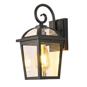 outdoor porch light waterproof, farmhouse wall lantern with seeded glass, aluminum wall mount light for doorway balcony patio entryway(ul listed)