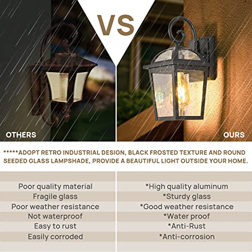 Outdoor Porch Light Waterproof, Farmhouse Wall Lantern with Seeded Glass, Aluminum Wall Mount Light for Doorway Balcony Patio Entryway(UL Listed)