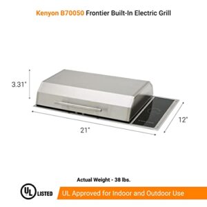 Kenyon Frontier Built-In Electric Grill, Single Burner, Stainless Steel Body, Rust-Proof Grill, UL-Approved For Indoor and Outdoor Use, Quick Heat Up, Smoke-Free, No-Flame Cooking, 120V